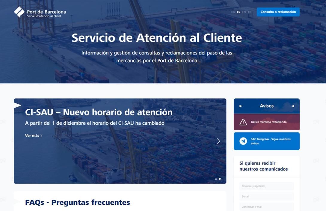 Nueva página web del Servicio de Atención al Cliente del Port de Barcelona.
