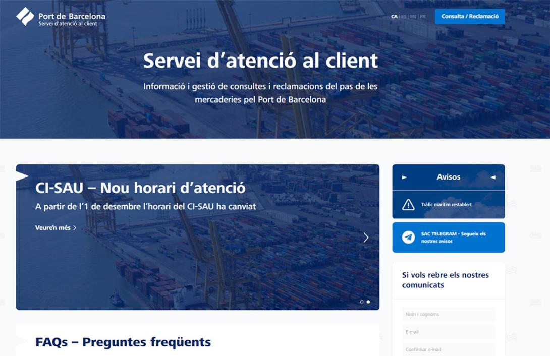 Nova pàgina web del Servei d'Atenció al Client del Port de Barcelona.