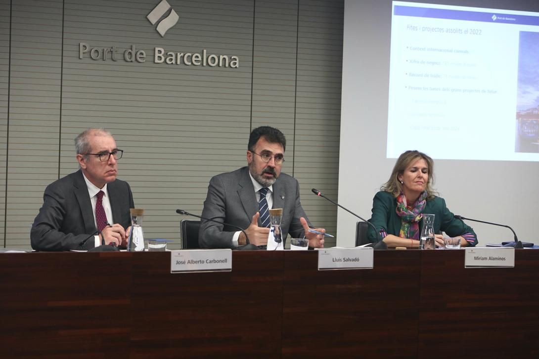 José Alberto Carbonell, director general del Port de Barcelona; Lluís Salvadó, president, y Miriam Alaminos, subdirectora general y responsable de Económico-Financiero.