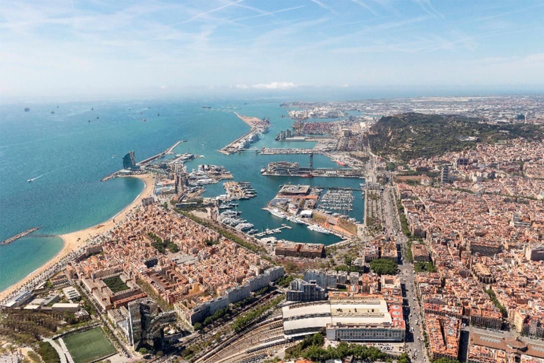 Aerial view of the Port of Barcelona and some parts of the city. 