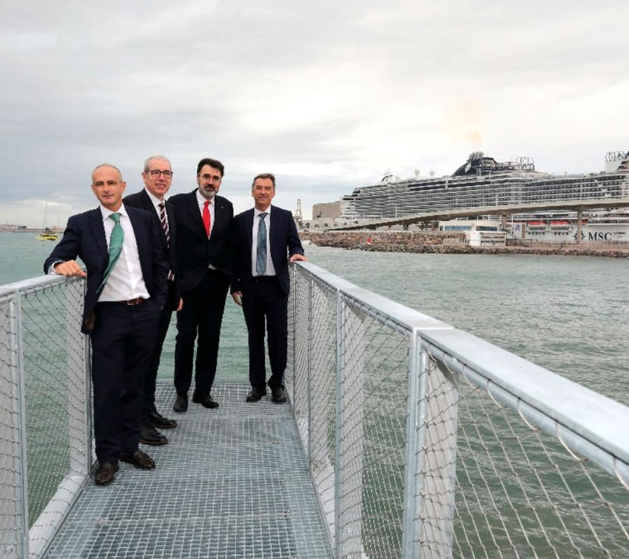 David Pino, director del Port Vell; José Alberto Carbonell, director general del Port de Barcelona; Lluís Salvadó, president, i Alberto García, director general de Marina Vela.