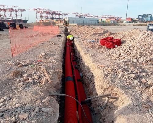 Los trabajos para instalar el primer OPS en Hutchison Ports BEST han empezado con el despliegue de una red de media tensión en el muelle.