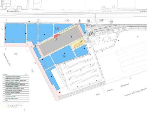 Plan of the future NYK vehicle terminal on Príncep d'Espanya wharf.
