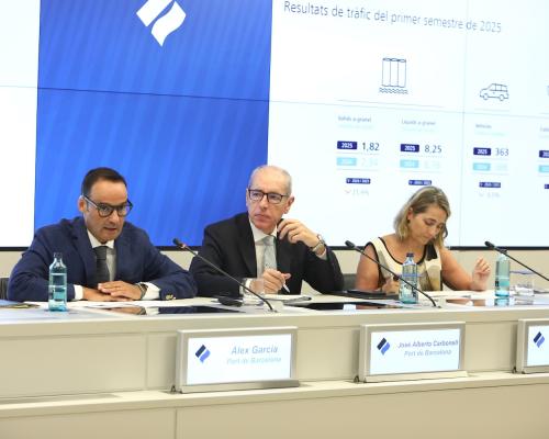 Port of Barcelona President José Alberto Carbonell, accompanied by General Manager Àlex Garcia, and Director of Communications Núria Burguera.