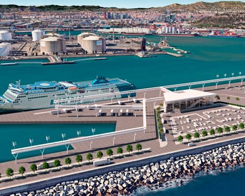 The future ferry terminal at the Adossat wharf, according to the project presented by Baleària.