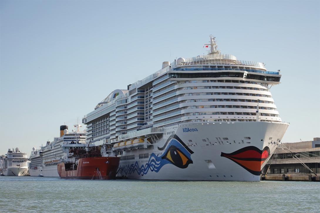 AIDANova, one of the newest and most sustainable cruise ships in the world, filling up with LNG at the Port of Barcelona.