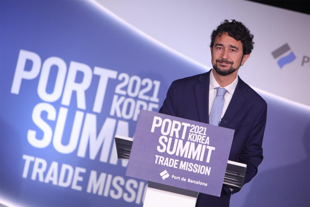 El presidente del Port de Barcelona, Damià Calvet, durant la clausura del Port Summit Trade Mission Korea 2021.