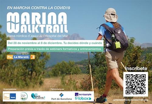 Cartel de la campaña ‘En marcha contra el Covid-19’, la marcha nórdica Marina Walktrail.
