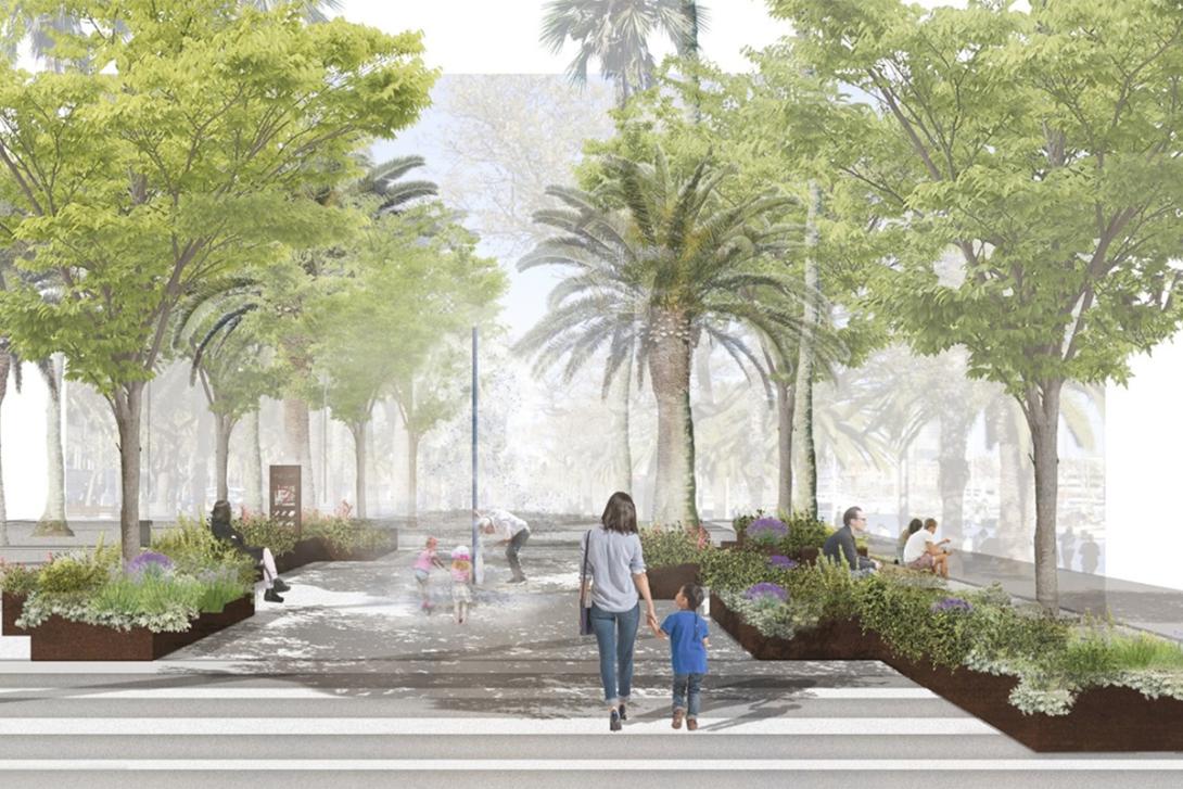 Imagen del render de refugios climáticos del Port Vell.