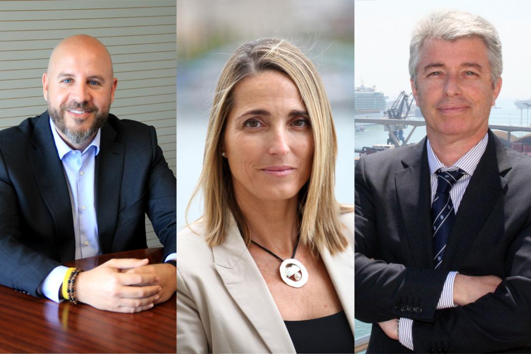 Emili Alberich, jefe del Gabinete de Presidencia y Relaciones Institucionales. Núria Burguera, directora de Comunicación. Manel Galán, jefe de Relaciones Externas y director del Consejo Rector para la Promoción de la Comunidad Portuaria.