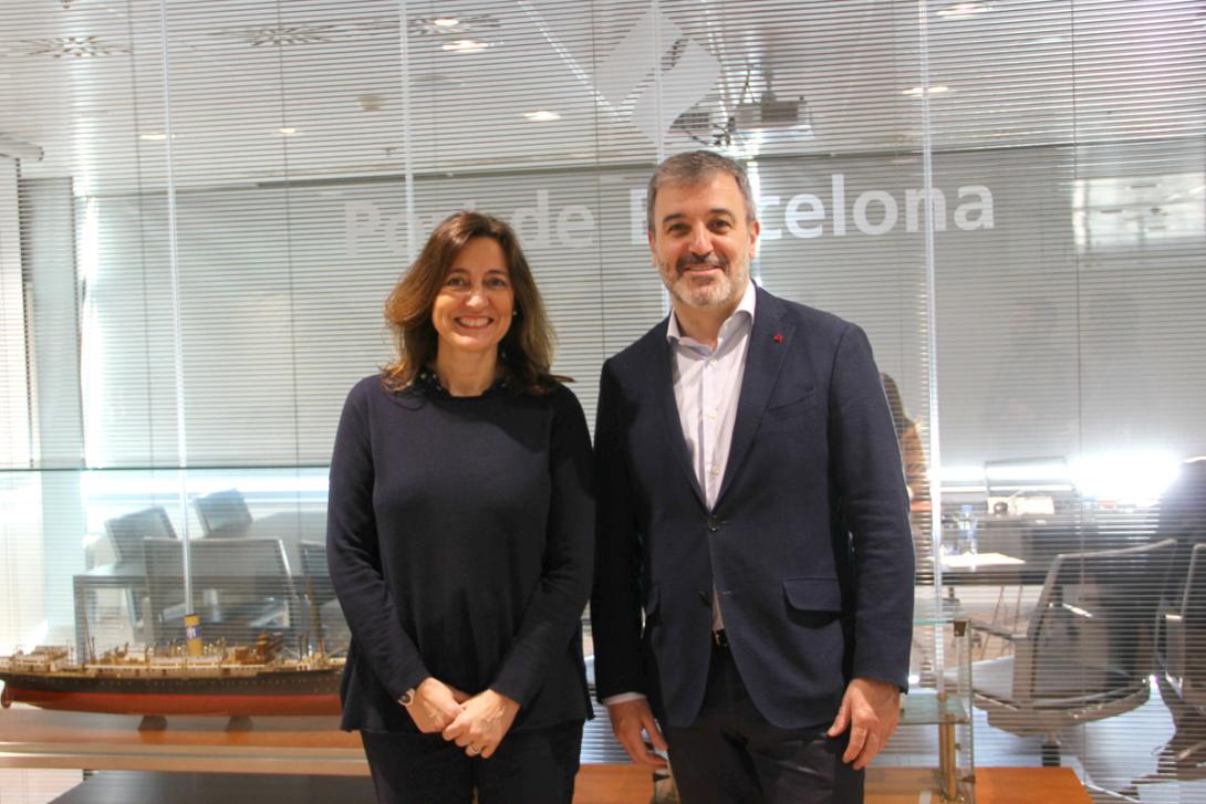 La presidenta del Port de Barcelona, Mercè Conesa, y el primer teniente de alcaldía del Ayuntamiento de Barcelona, Jaume Collboni.