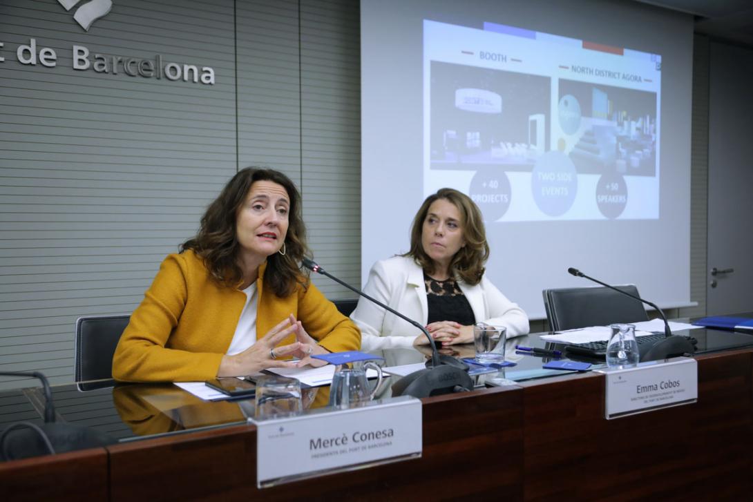 Mercè Conesa, presidenta del Port de Barcelona, i Emma Cobos, directora de Desenvolupament de Negoci a la presentació de l’’Smart Ports. Pier of the future’.