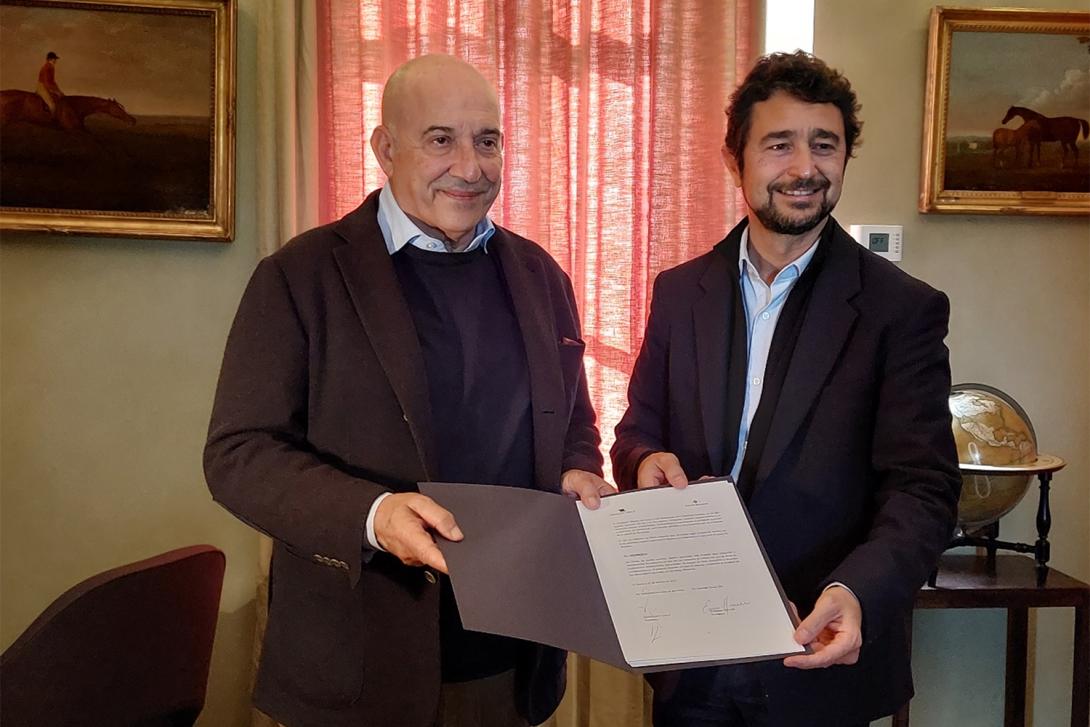 El president del Port de Barcelona, Damià Calvet, i el president del Grup Grimaldi, Emanuel Grimaldi.