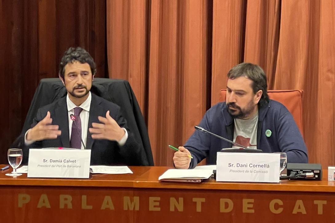 Imatge de la compareixença del president del Port de Barcelona, Damià Calvet, a la Comissió d’Acció Climàtica del Parlament de Catalunya.