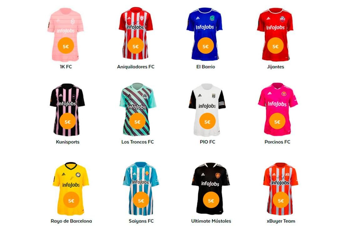 Las camisetas del primer split de la Kings League que se sortean.