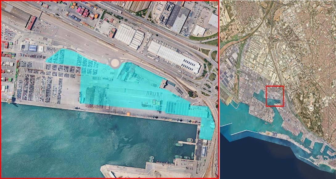 Vista aèria del moll Príncep d’Espanya i ubicació de la terminal.